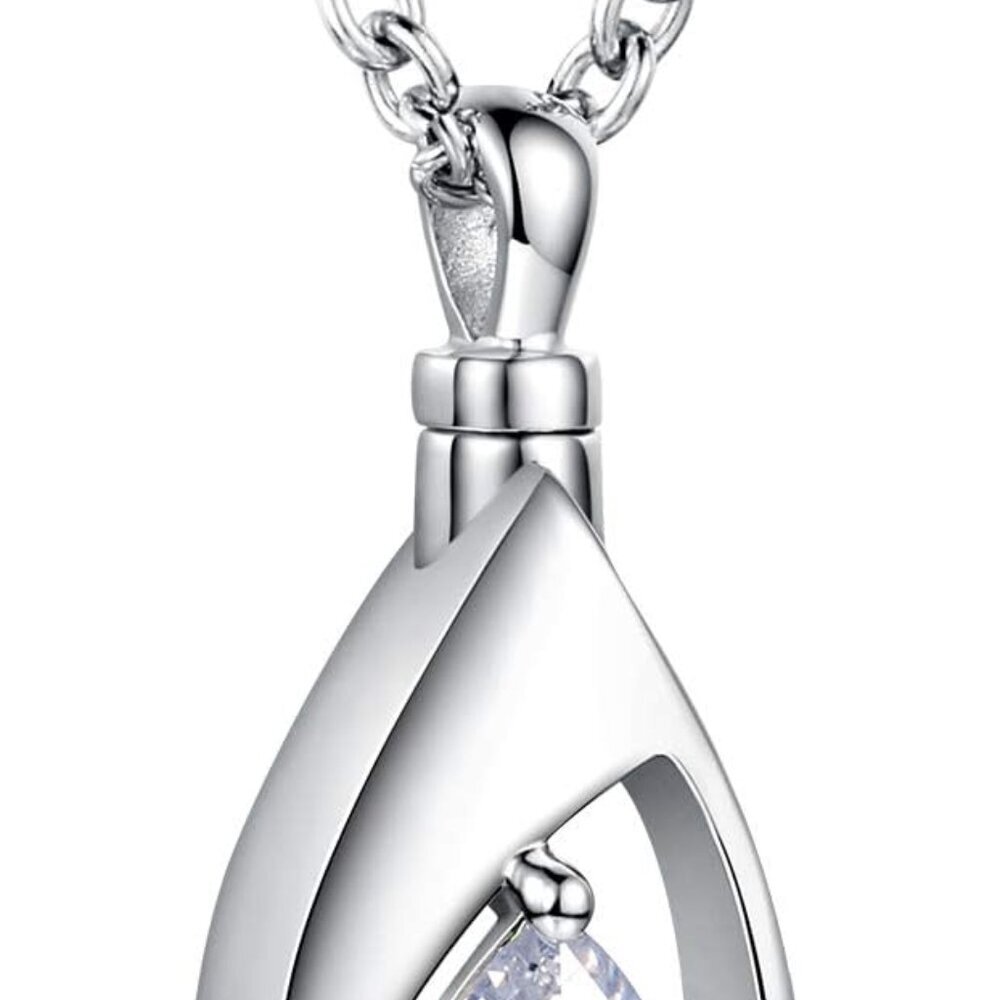 925 Sterling Silver Cremation Jewelry Memorial CZ Teardrop Ashes Keepsake Urns P